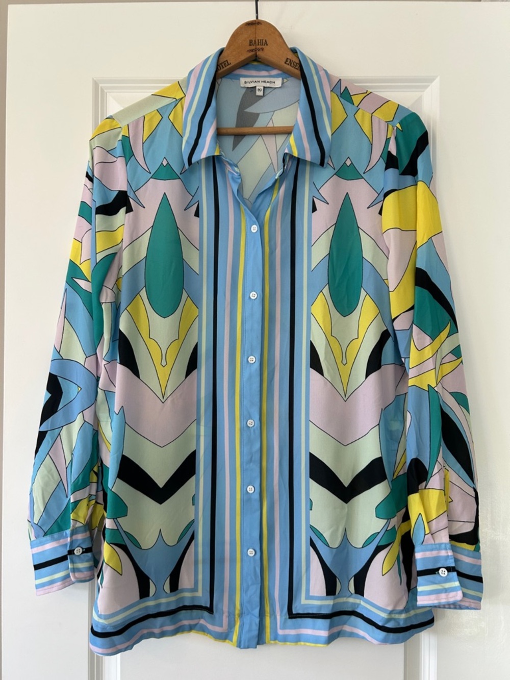 Silvian Heach Geo Print & Stripes Button-Front Blouse XL w MEASUREMENTS!